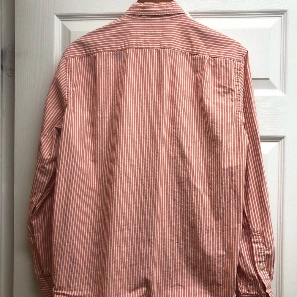 J. Crew Coral and White Striped Cotton Shirt